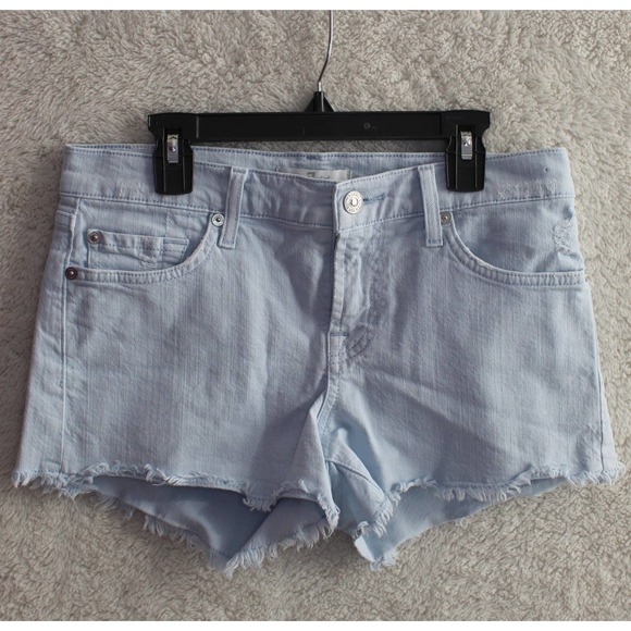 7 For All Mankind Pants - 7 For All Mankind Cut Off Denim Jean Shorts in Light Blue Wash, Women's Size 26